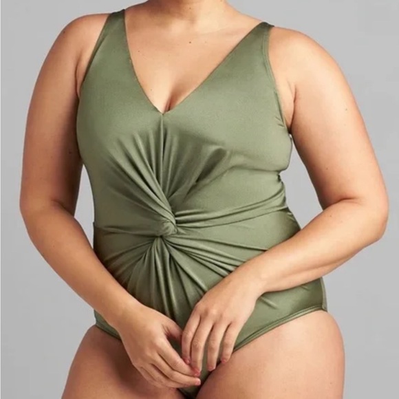 Cacique Other - NWT Cacique Swimsuit Lightly Lined No Wire Olive Green Twist Knot One Piece 22